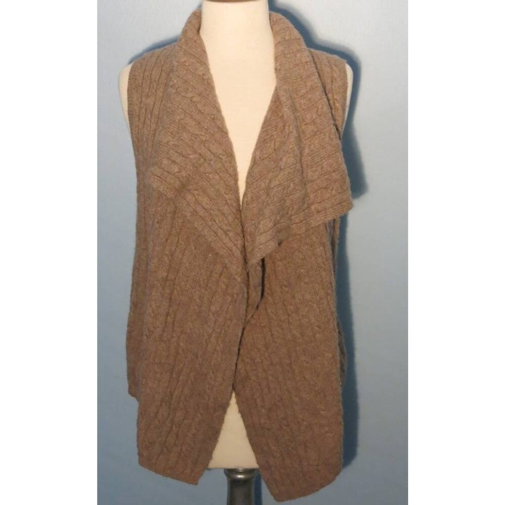 CYNTHIA ROWLEY Sweater Vest Size S Women's Open Draped Wool Blend Brown Fall